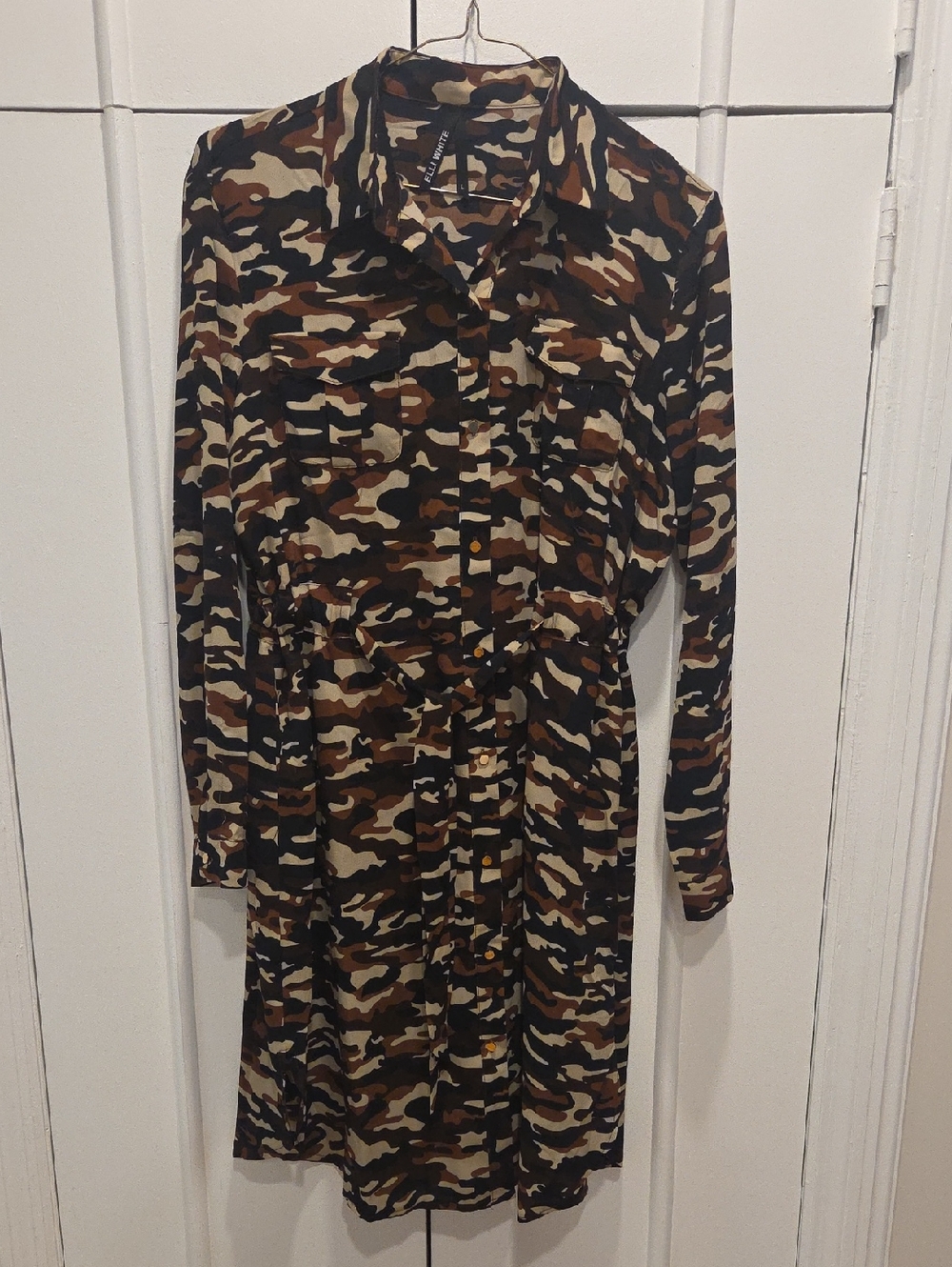 Women's Brown Camo Shirt Dress with Long Sleeves